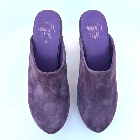 New Charlotte Stone Marlo Suede Heeled Clogs Plum Purple 9 Boho Bohemian - Picture 4 of 9